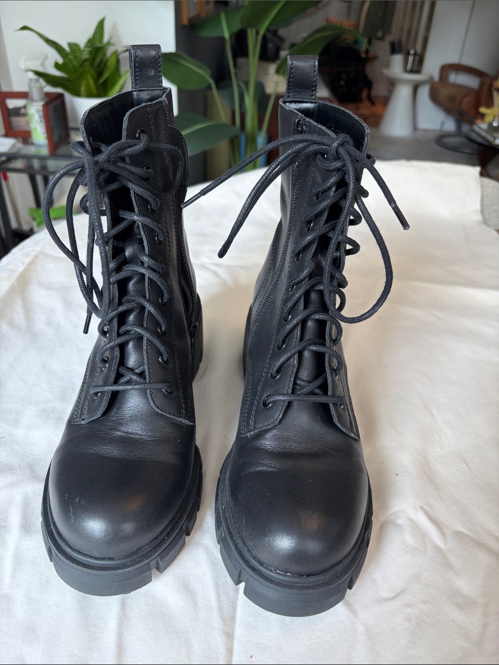 Steve Madden Black Lace-Up Combat Boots